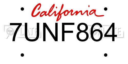 7UNF864 California License Plate