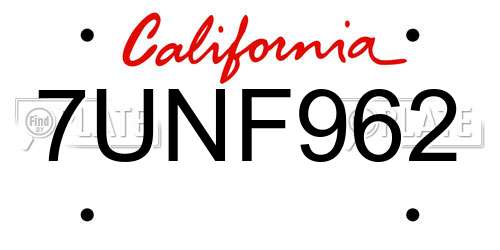 7UNF962 California License Plate
