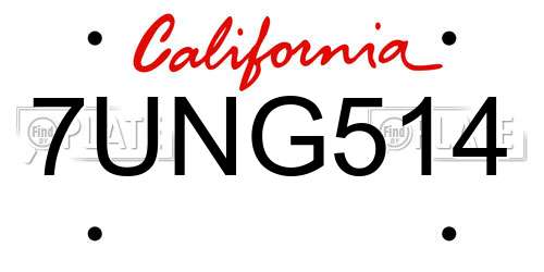 7UNG514 California License Plate