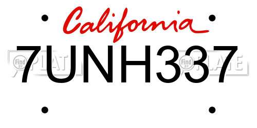 7UNH337 California License Plate