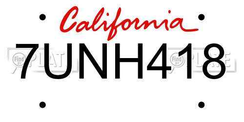 7UNH418 California License Plate