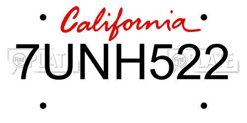 7UNH522 California License Plate