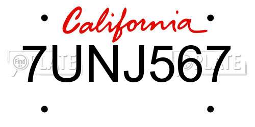 7UNJ567 California License Plate