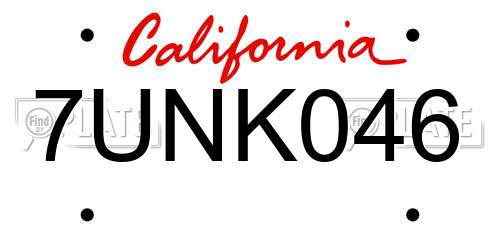 7UNK046 California License Plate