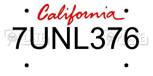 7UNL376 California License Plate