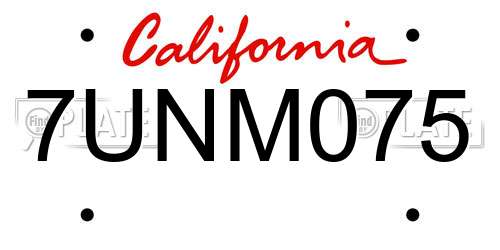 7UNM075 California License Plate