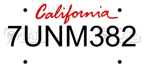 7UNM382 California License Plate