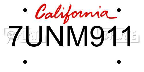 7UNM911 California License Plate