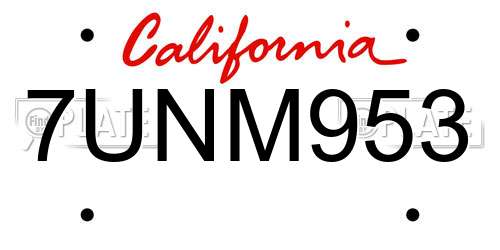 7UNM953 California License Plate