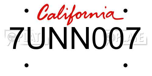 7UNN007 California License Plate
