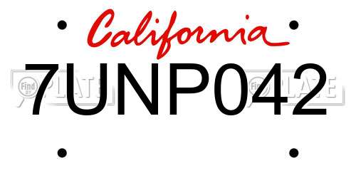 7UNP042 California License Plate