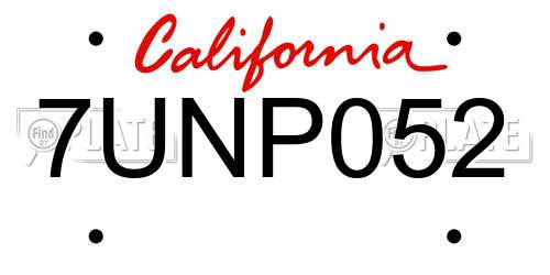7UNP052 California License Plate