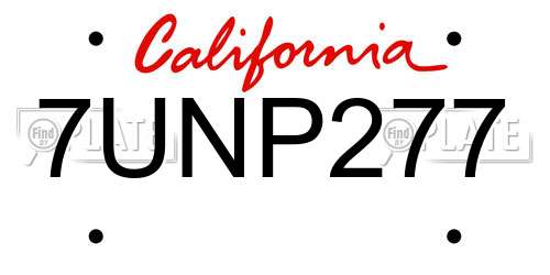 7UNP277 California License Plate