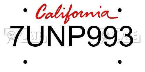 7UNP993 California License Plate