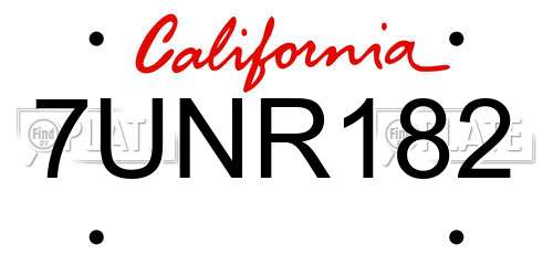 7UNR182 California License Plate