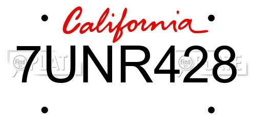 7UNR428 California License Plate