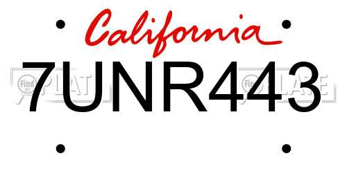 7UNR443 California License Plate