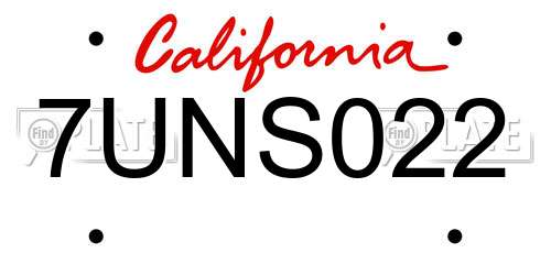7UNS022 California License Plate