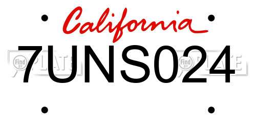 7UNS024 California License Plate