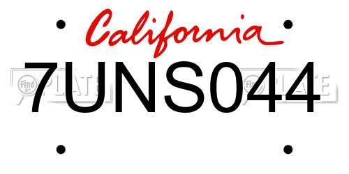 7UNS044 California License Plate