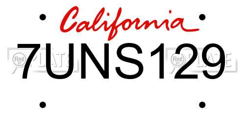7UNS129 California License Plate
