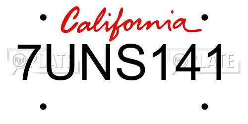 7UNS141 California License Plate