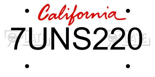 7UNS220 California License Plate
