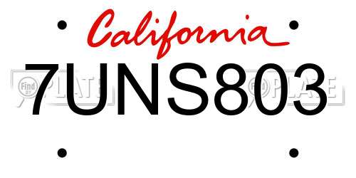 7UNS803 California License Plate