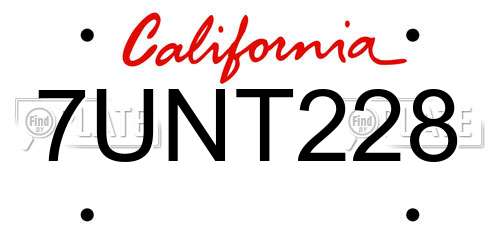 7UNT228 California License Plate