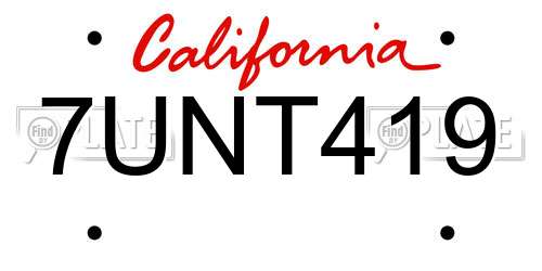 7UNT419 California License Plate