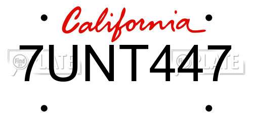 7UNT447 California License Plate