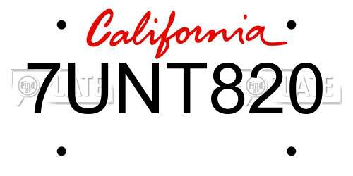 7UNT820 California License Plate