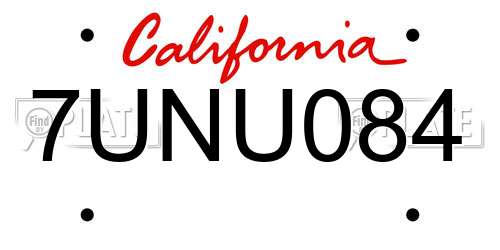 7UNU084 California License Plate