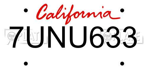 7UNU633 California License Plate