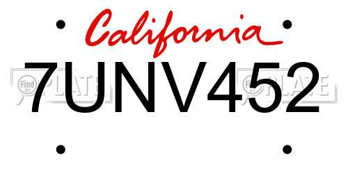 7UNV452 California License Plate
