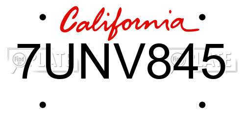 7UNV845 California License Plate