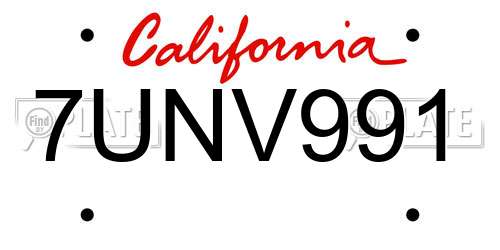 7UNV991 California License Plate