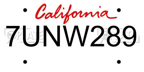 7UNW289 California License Plate