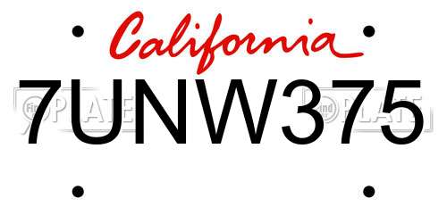 7UNW375 California License Plate