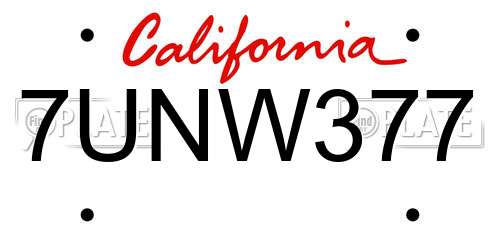 7UNW377 California License Plate