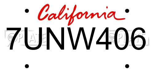 7UNW406 California License Plate
