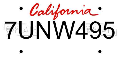 7UNW495 California License Plate