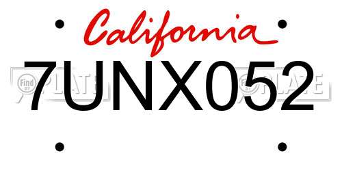 7UNX052 California License Plate