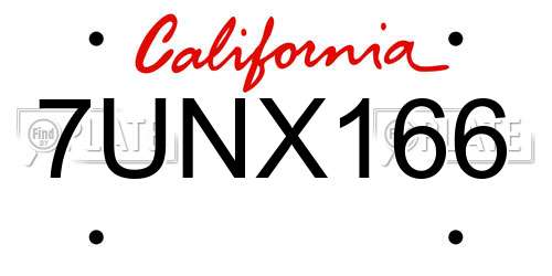 7UNX166 California License Plate