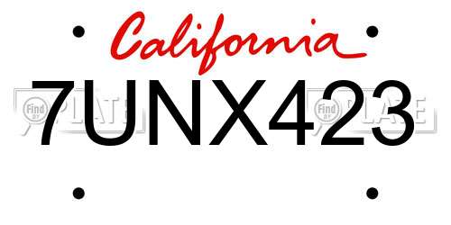7UNX423 California License Plate