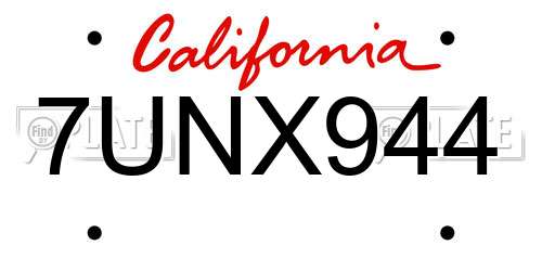 7UNX944 California License Plate