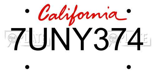 7UNY374 California License Plate