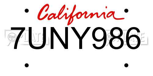 7UNY986 California License Plate