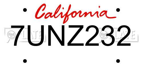 7UNZ232 California License Plate