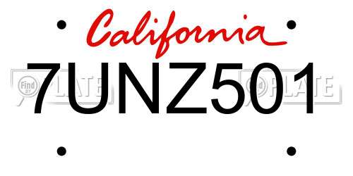 7UNZ501 California License Plate